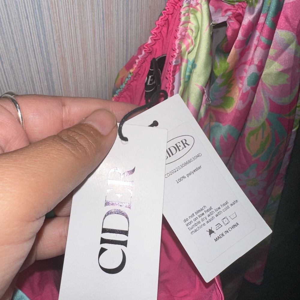 Cider Pink and Green Ruched Ruffled Blouse - Picture 3 of 3